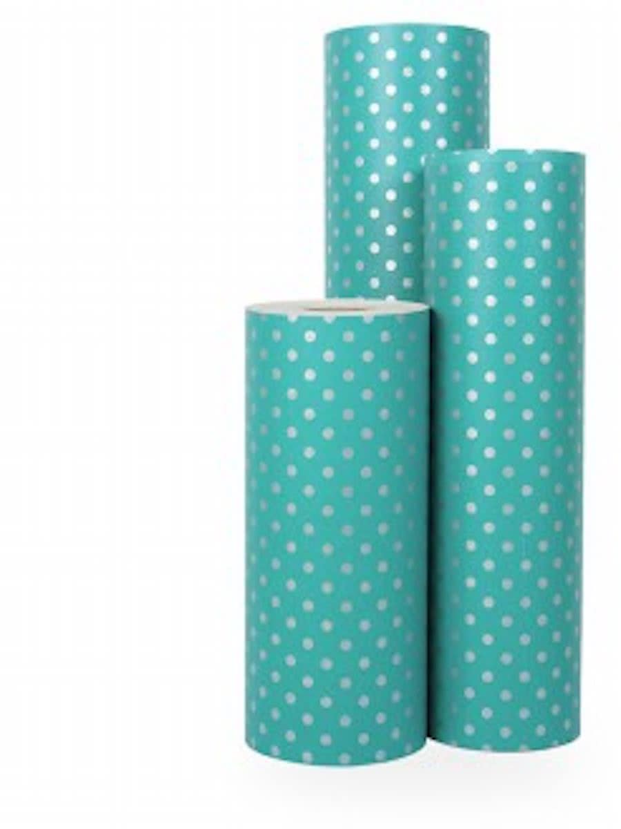 Cadeaupapier Zilveren stippen op Turquoise - Rol 30cm - 200m - 70gr | Winkelrol / Apparaatrol / Toonbankrol / Geschenkpapier / Kadopapier / Inpakpapier